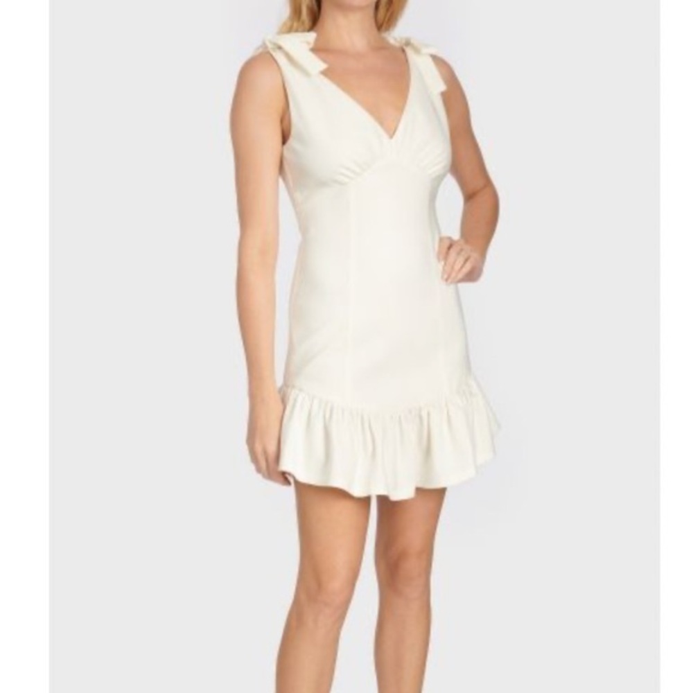 Likely Cream Tie-Shoulder Ruffle Hem Mini Dress